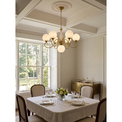 Scrolled Brass Globe Chandelier