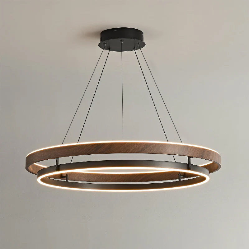 Double Ring Walnut LED Chandelier