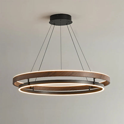 Double Ring Walnut LED Chandelier