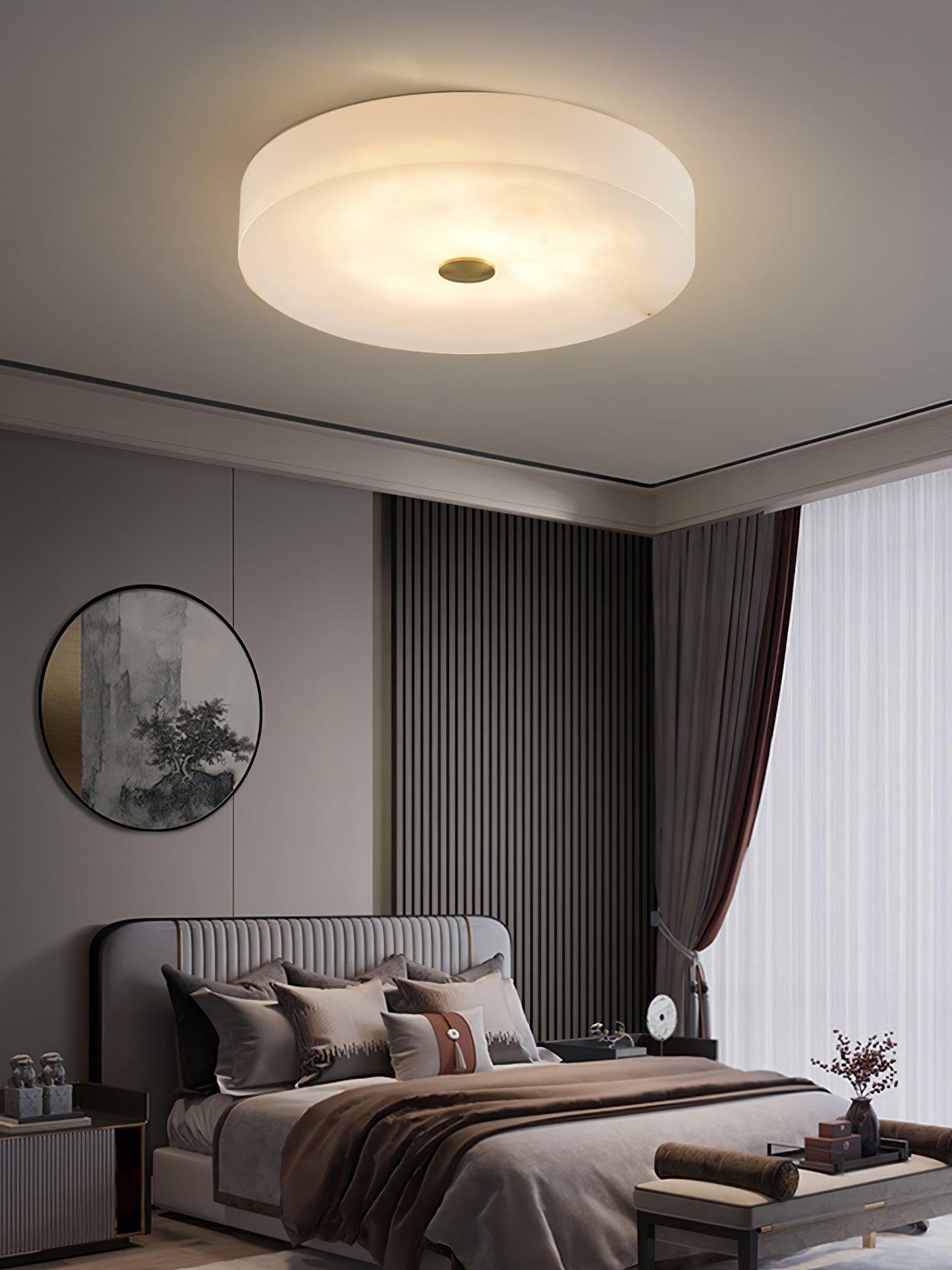 Alabaster Drum Flush Ceiling Light