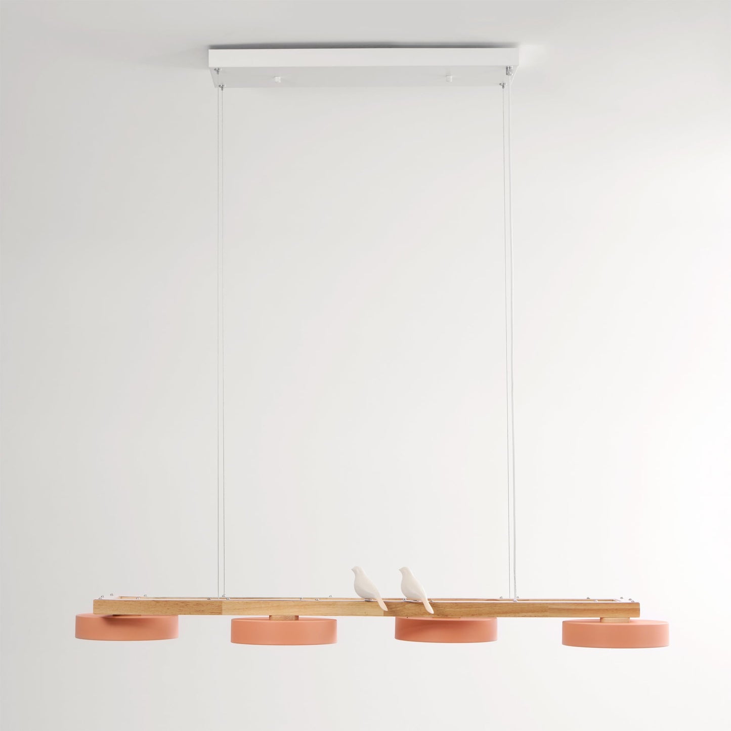 Linear Bird Motif Wood Chandelier