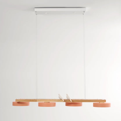Linear Bird Motif Wood Chandelier