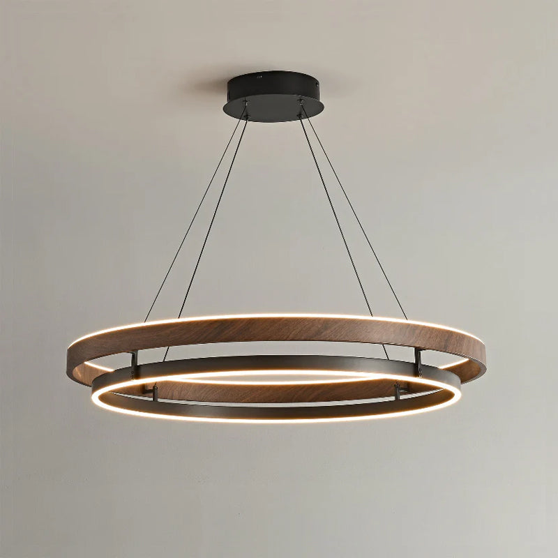 Double Ring Walnut LED Chandelier