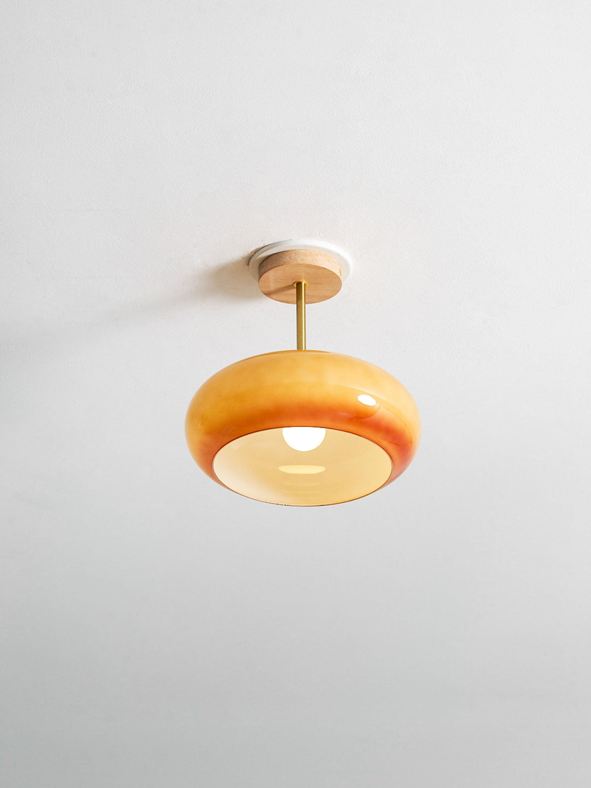 Oval Glass Wood Ceiling Light