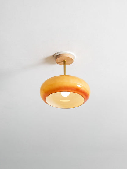 Oval Glass Wood Ceiling Light