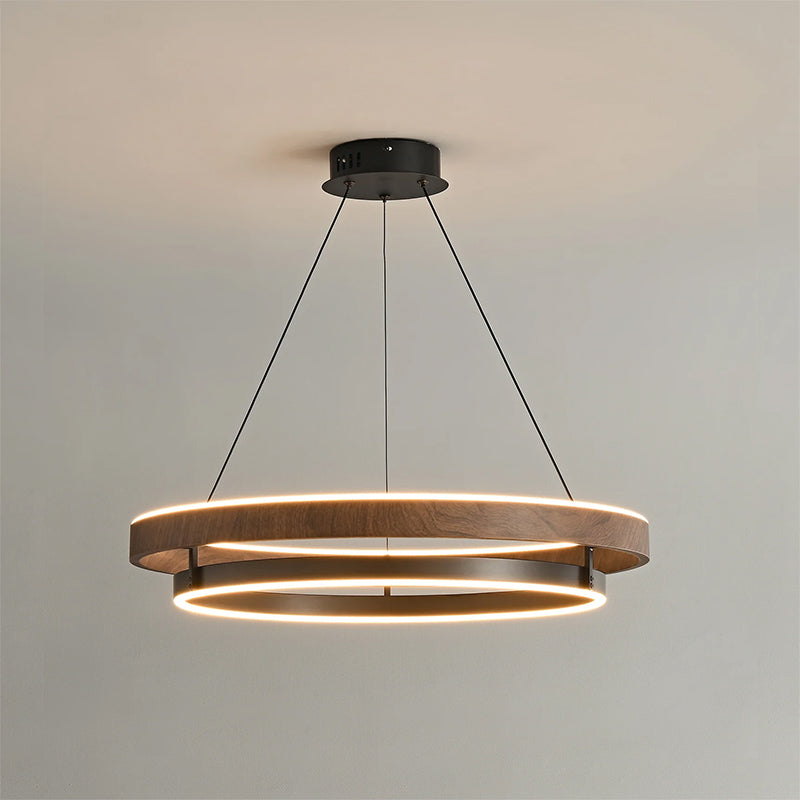 Double Ring Walnut LED Chandelier