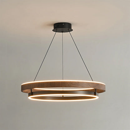 Double Ring Walnut LED Chandelier