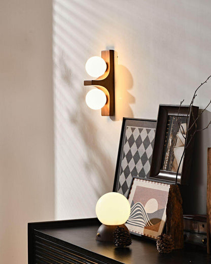 Wood Double Globe Wall Light