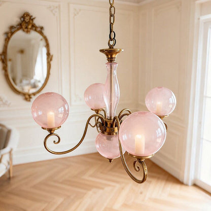Scrolled Brass Globe Chandelier