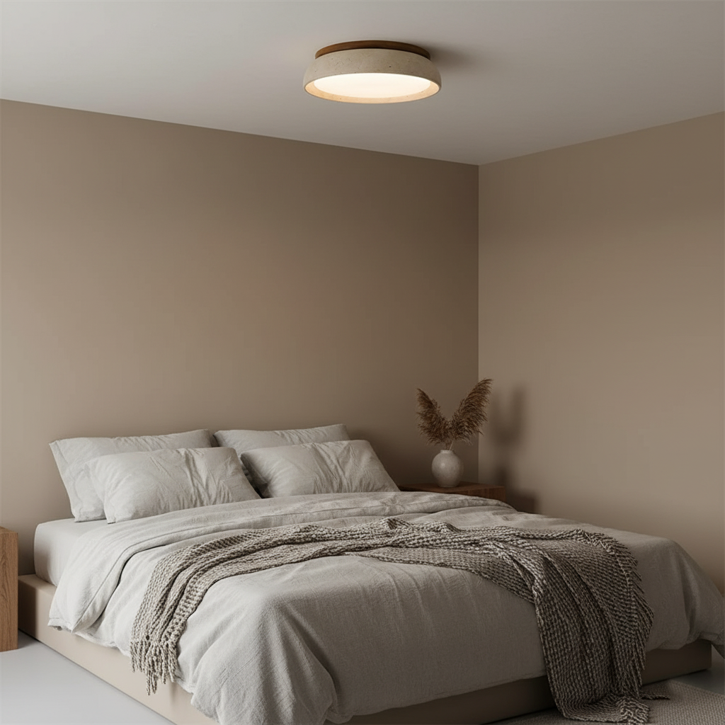Round Travertine Flush Ceiling Light