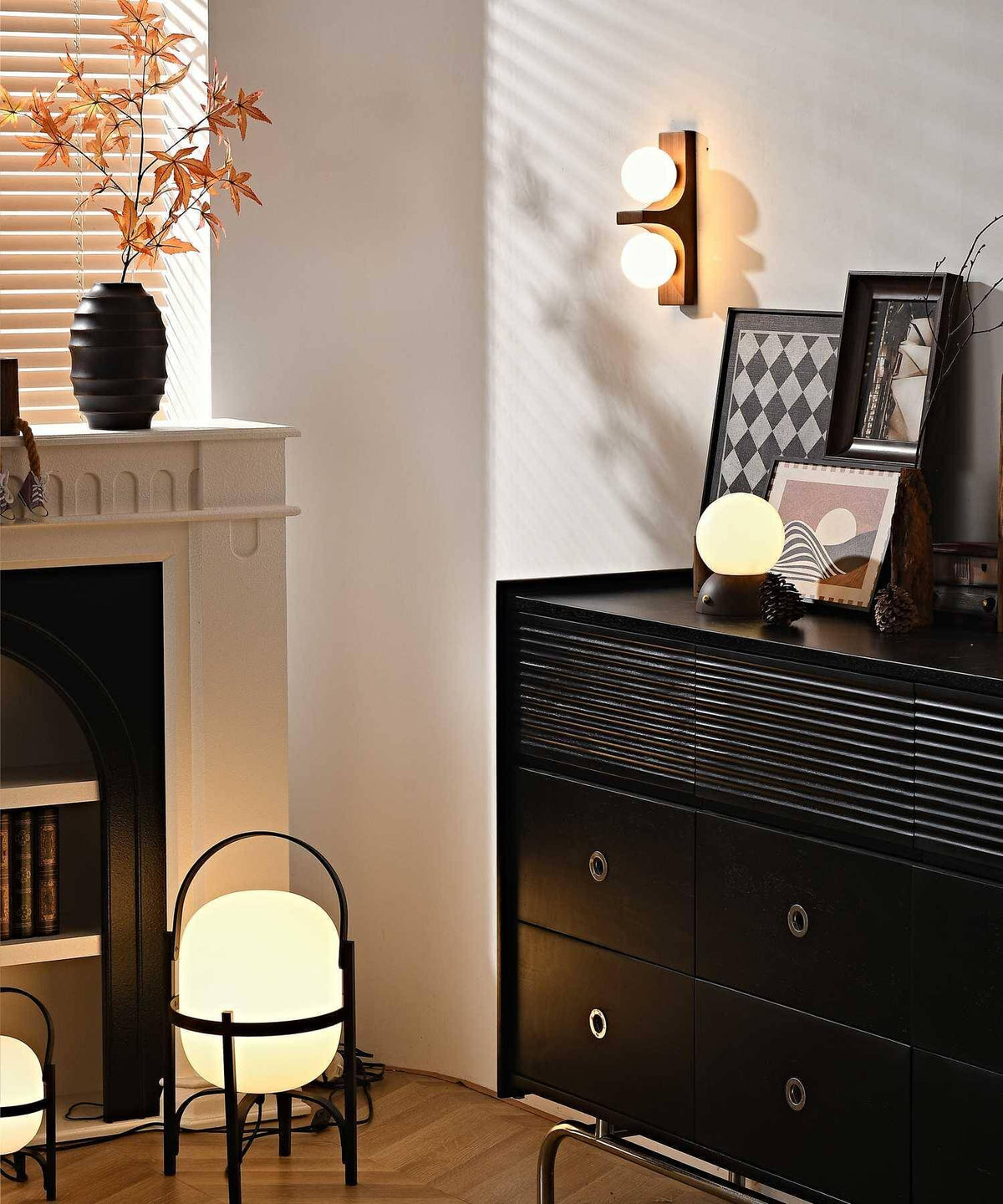 Wood Double Globe Wall Light