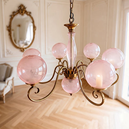 Scrolled Brass Globe Chandelier