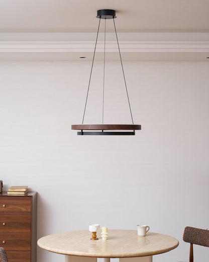 Double Ring Walnut LED Chandelier