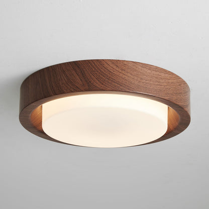 Round Wood Glass Ceiling Light