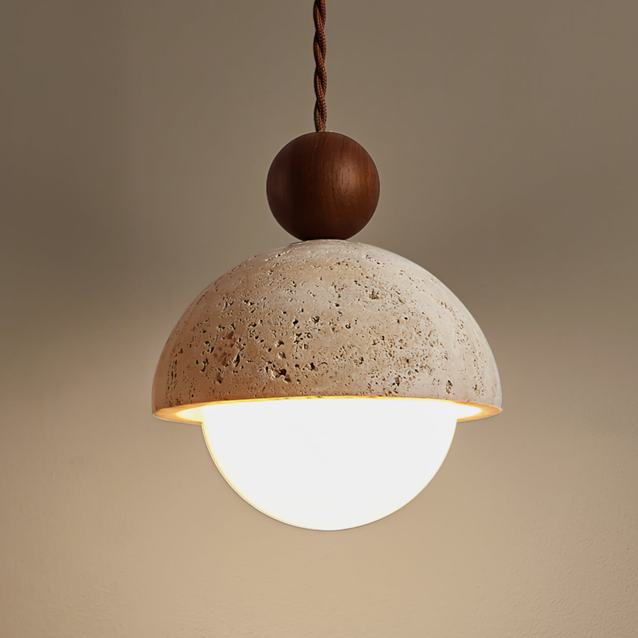 Travertine Dome Wood Pendant Light