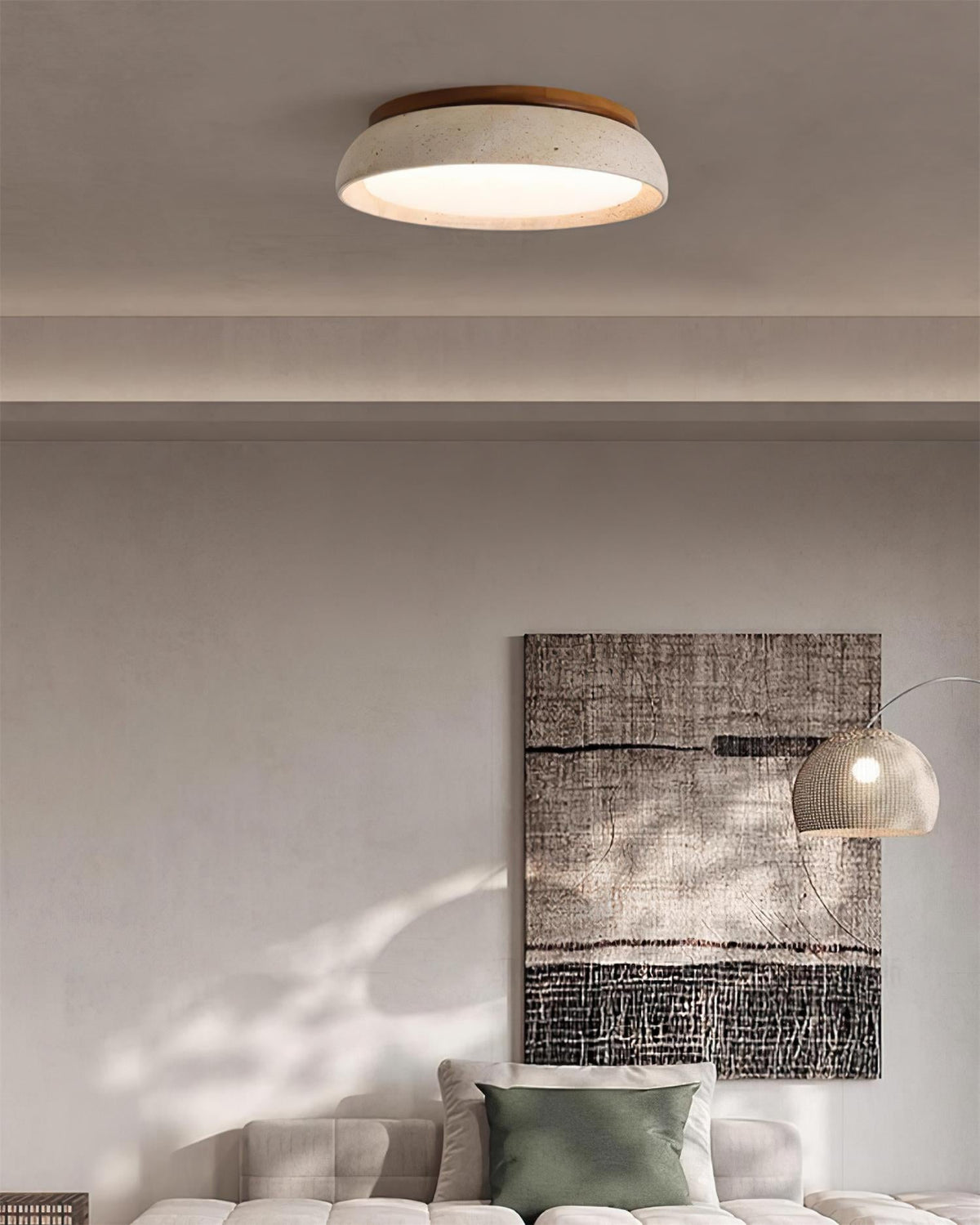 Round Travertine Flush Ceiling Light