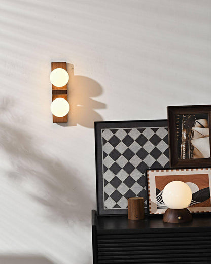 Wood Double Globe Wall Light