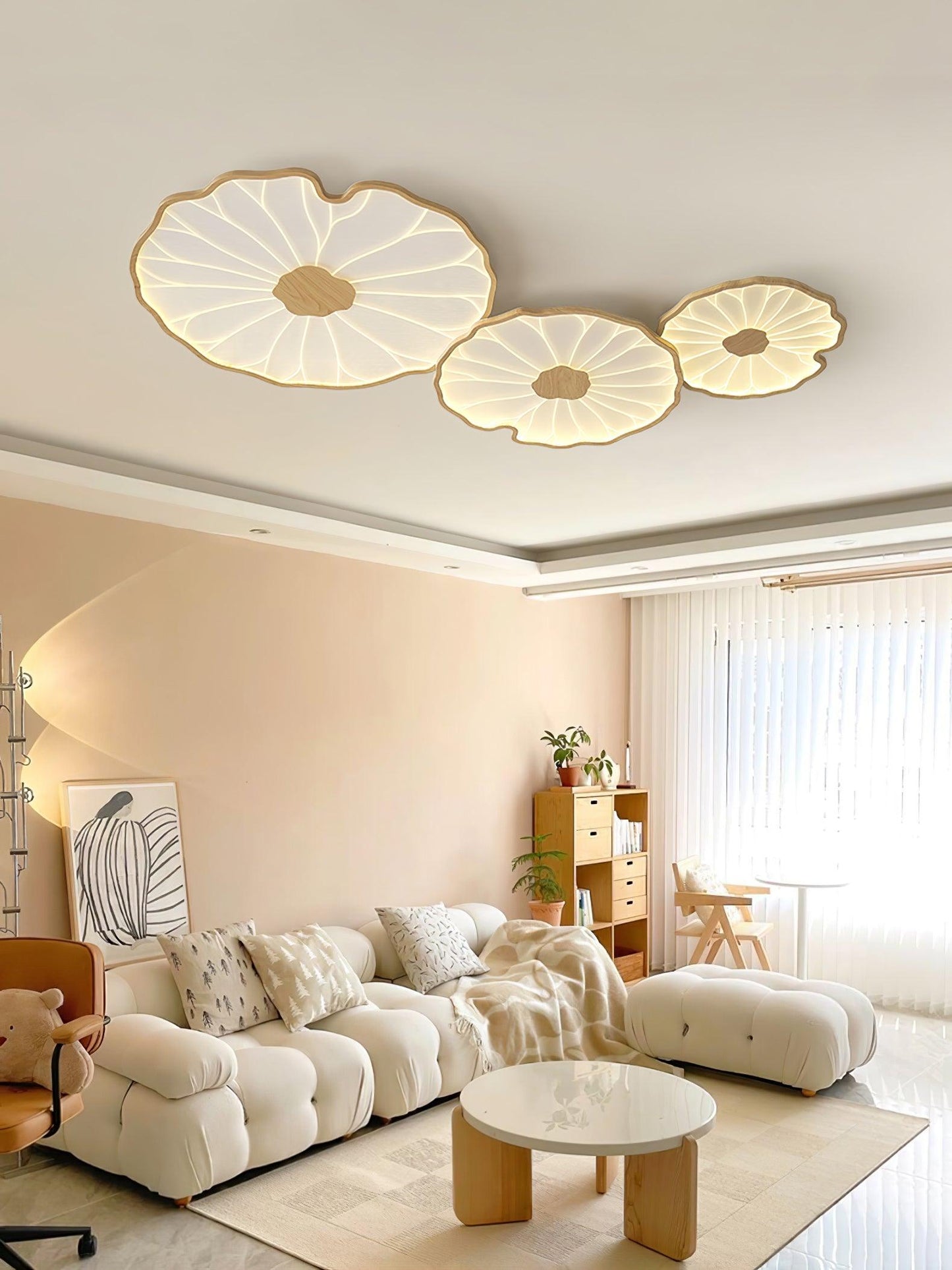 Waterlily Wood-Grain Ceiling Light