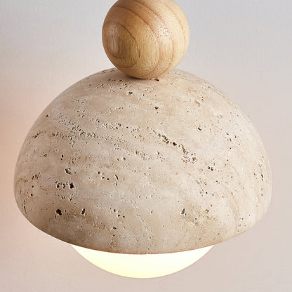 Travertine Dome Wood Pendant Light