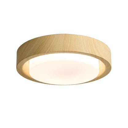 Round Wood Glass Ceiling Light