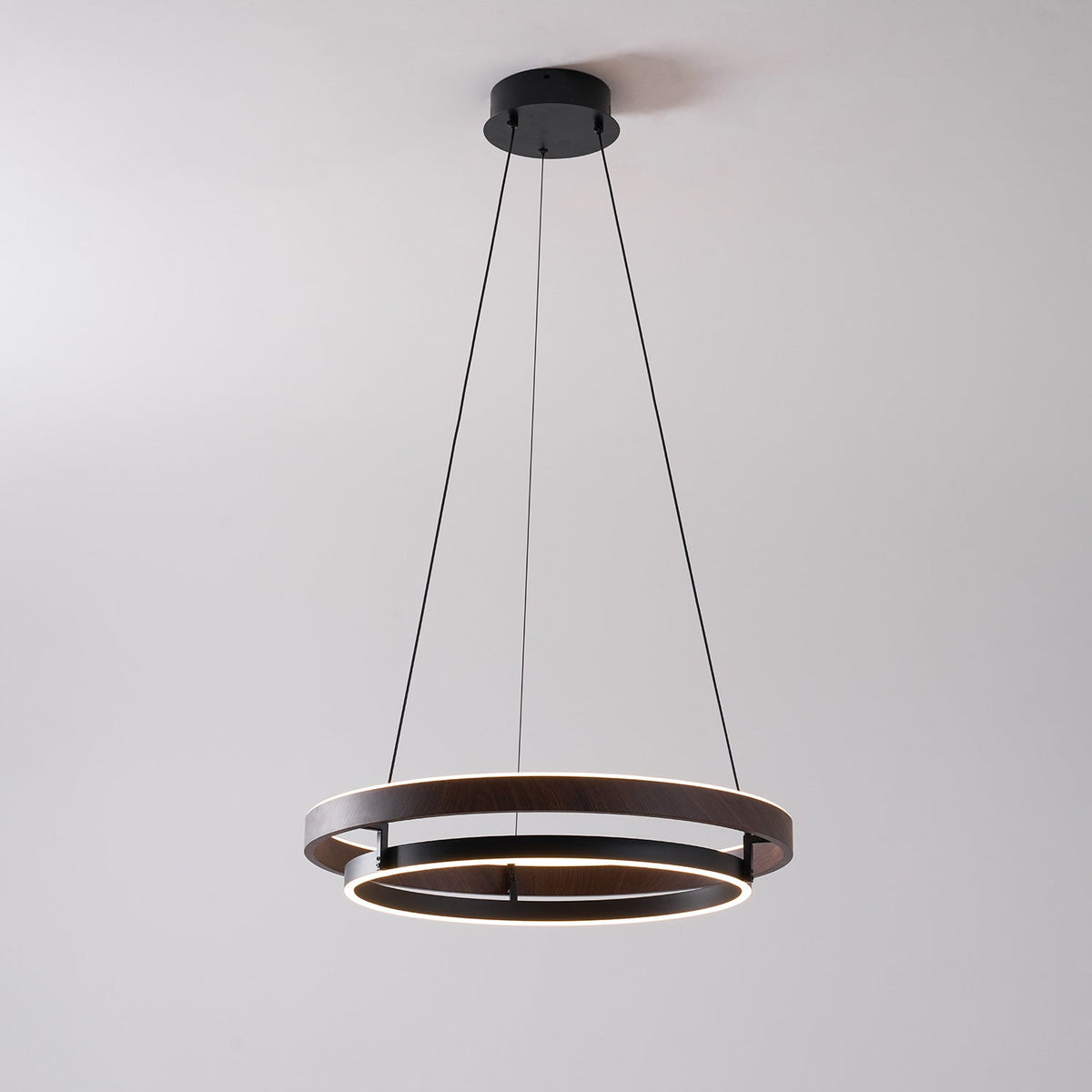 Double Ring Walnut LED Chandelier