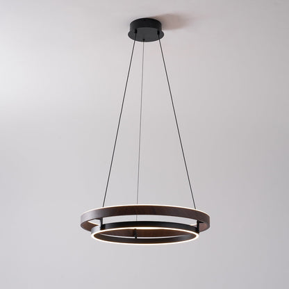 Double Ring Walnut LED Chandelier