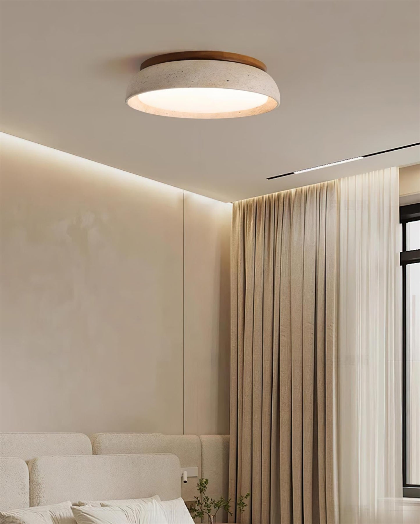 Round Travertine Flush Ceiling Light