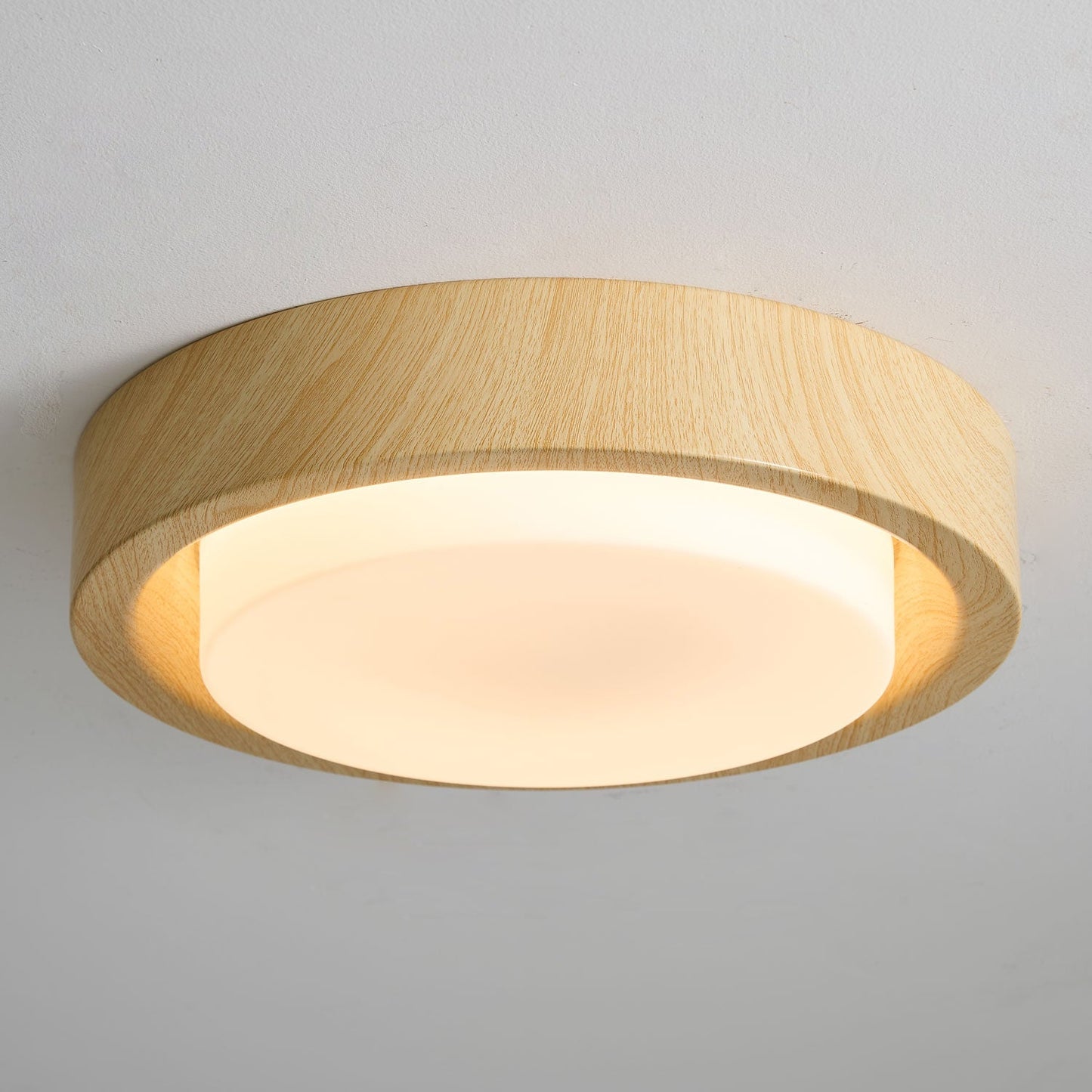 Round Wood Glass Ceiling Light