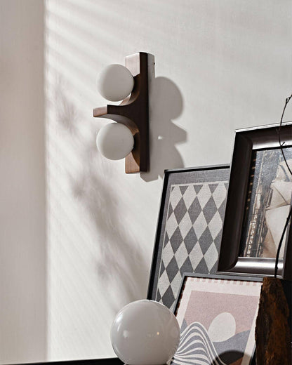 Wood Double Globe Wall Light