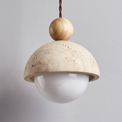 Travertine Dome Wood Pendant Light