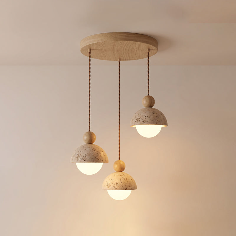 Travertine Dome Wood Pendant Light