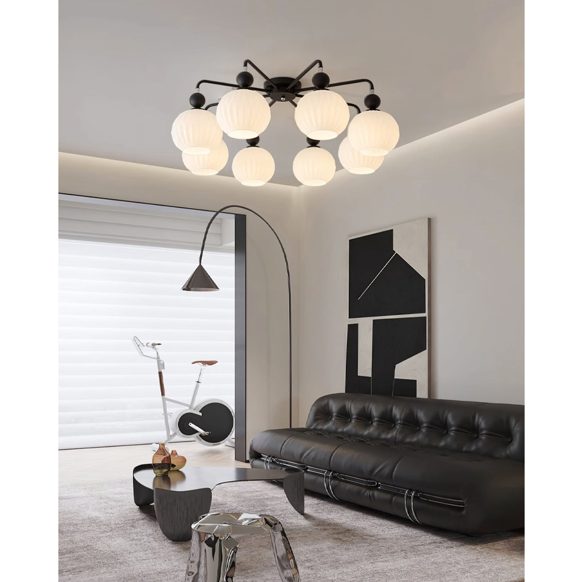 Ribbed Opal Glass Semi-Flush
