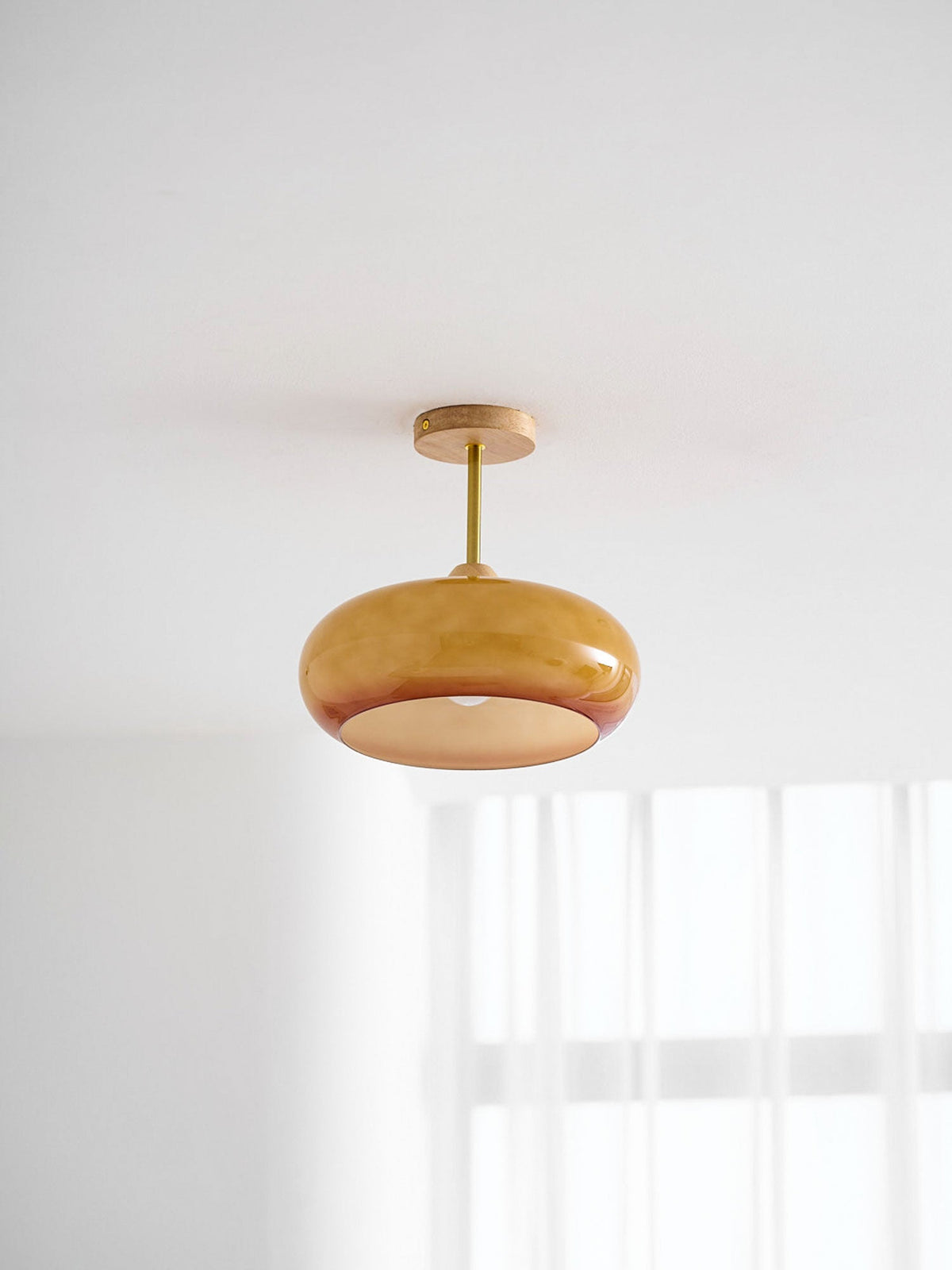 Oval Glass Wood Ceiling Light