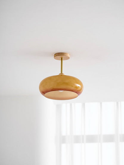 Oval Glass Wood Ceiling Light