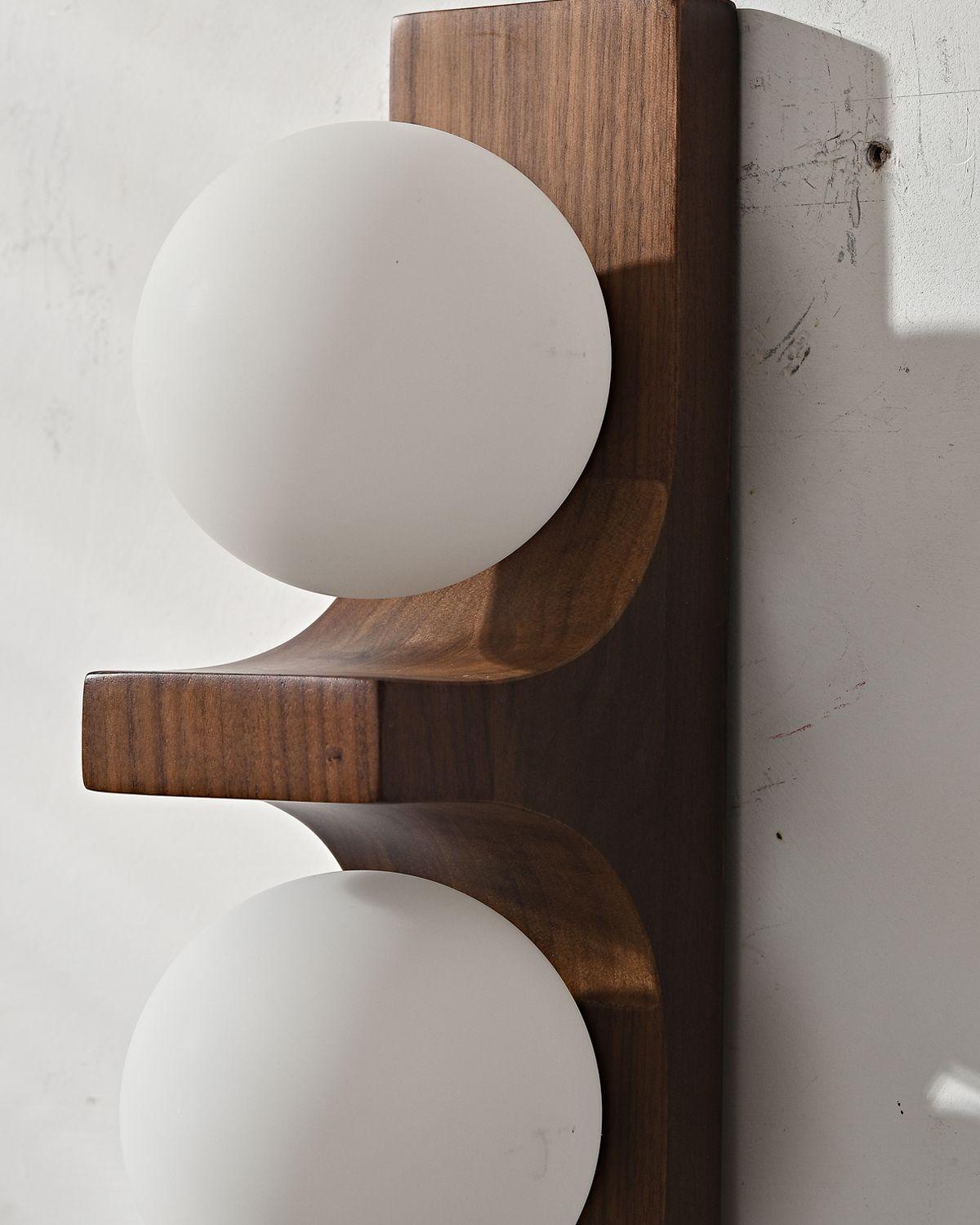 Wood Double Globe Wall Light