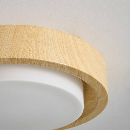 Round Wood Glass Ceiling Light