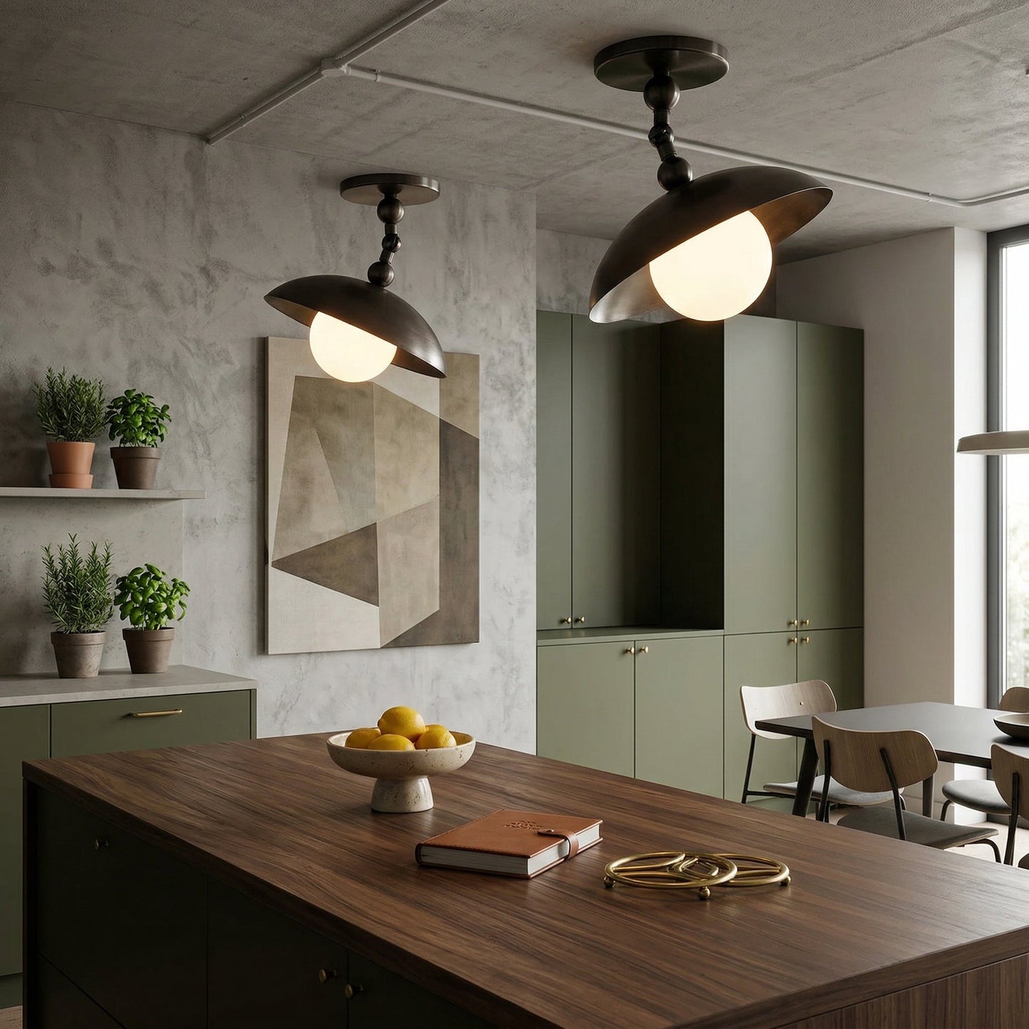 Brass Dome Semi-Flush Ceiling Light