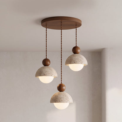 Travertine Dome Wood Pendant Light