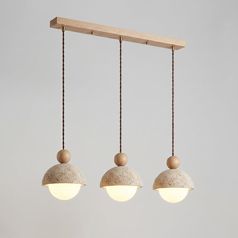 Travertine Dome Wood Pendant Light