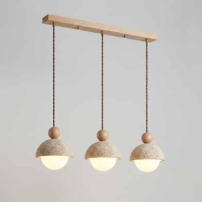 Travertine Dome Wood Pendant Light