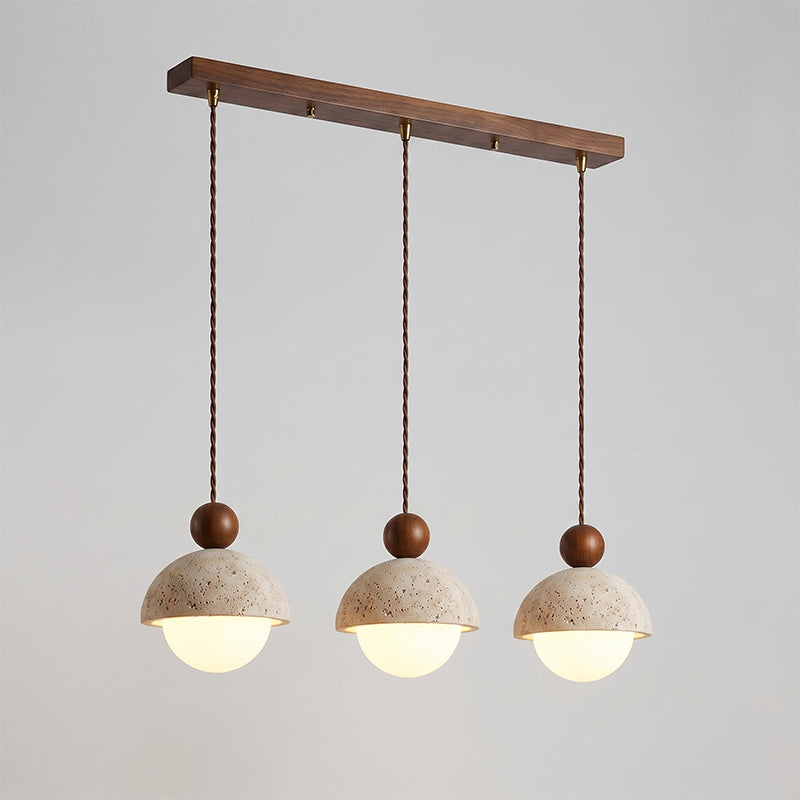 Travertine Dome Wood Pendant Light
