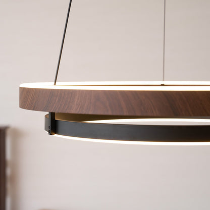 Double Ring Walnut LED Chandelier