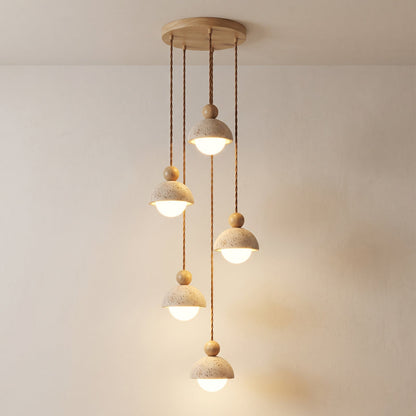 Travertine Dome Wood Pendant Light