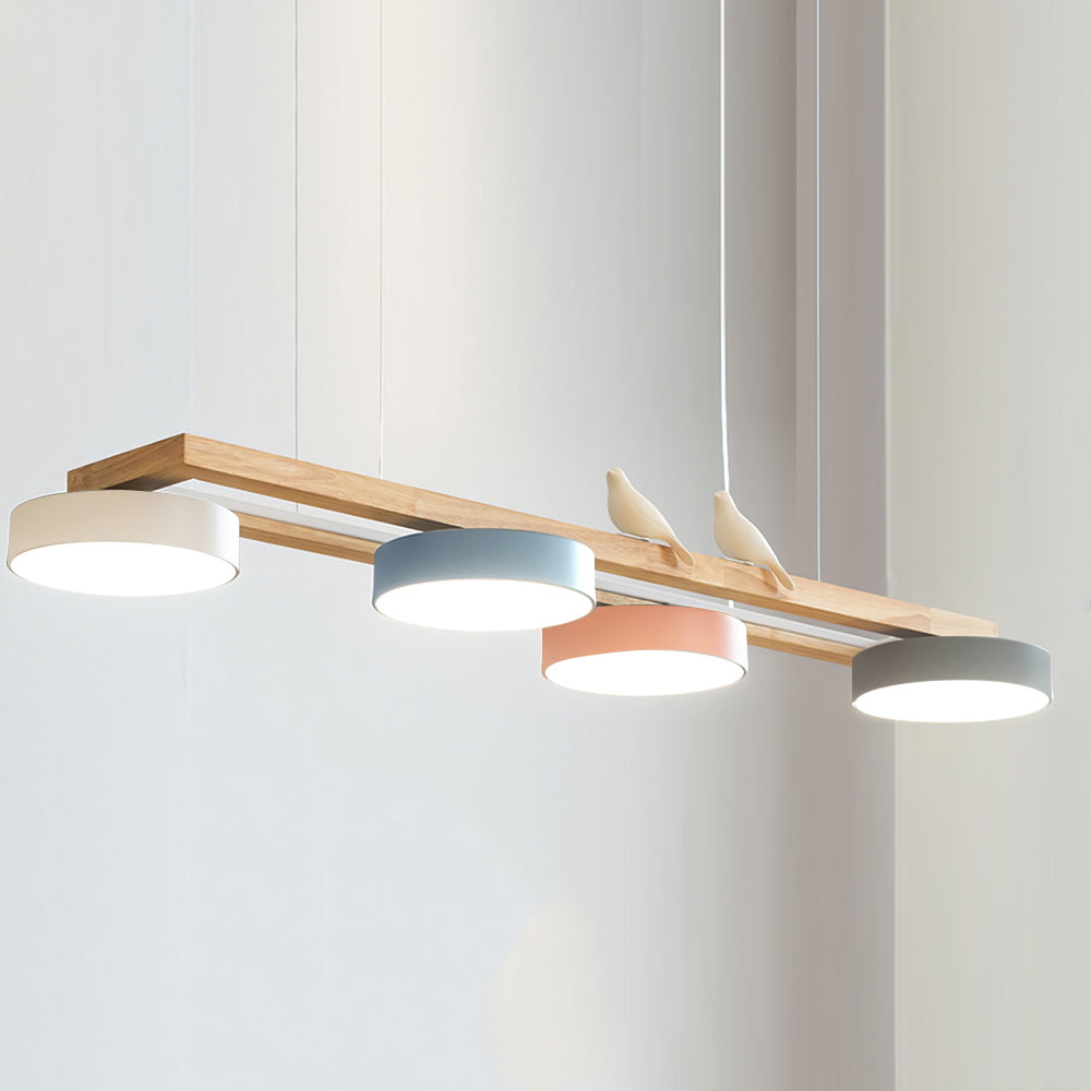 Linear Bird Motif Wood Chandelier