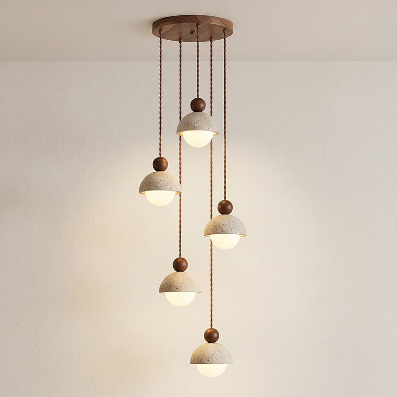 Travertine Dome Wood Pendant Light