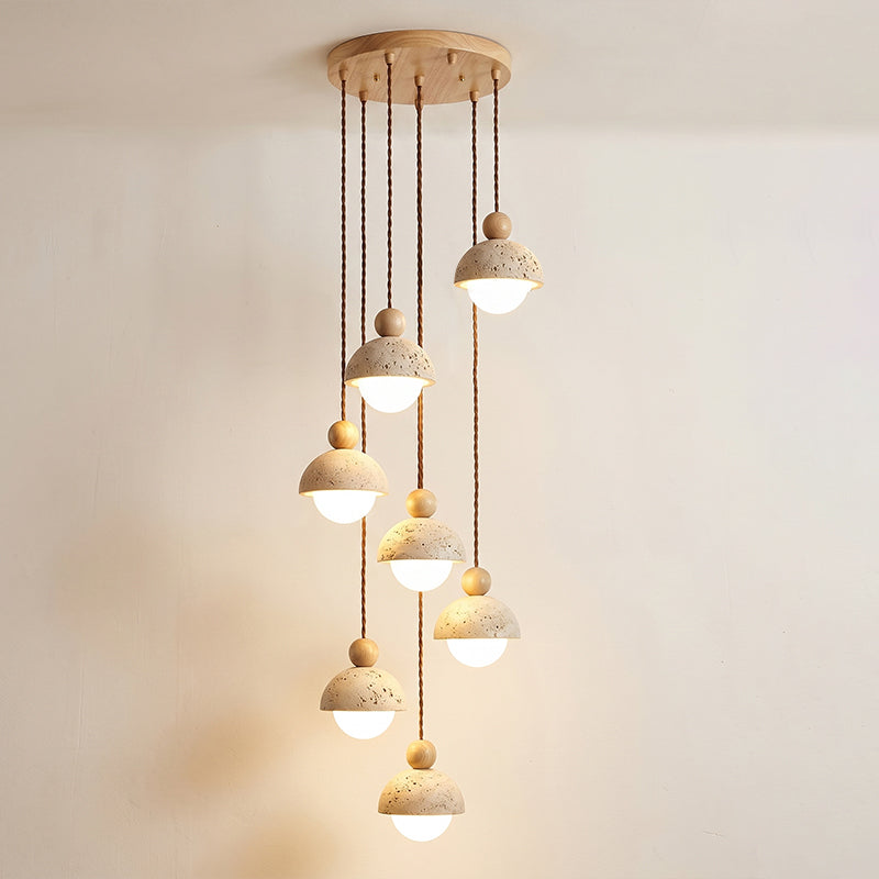 Travertine Dome Wood Pendant Light