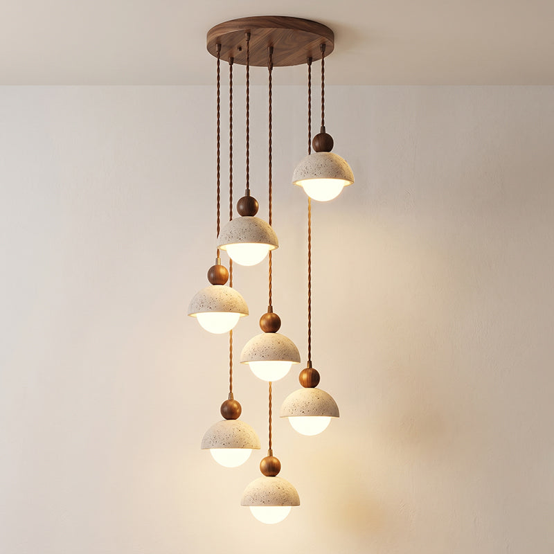 Travertine Dome Wood Pendant Light