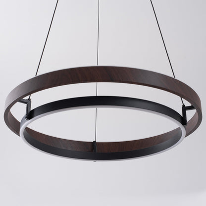 Double Ring Walnut LED Chandelier