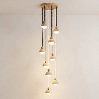 Travertine Dome Wood Pendant Light
