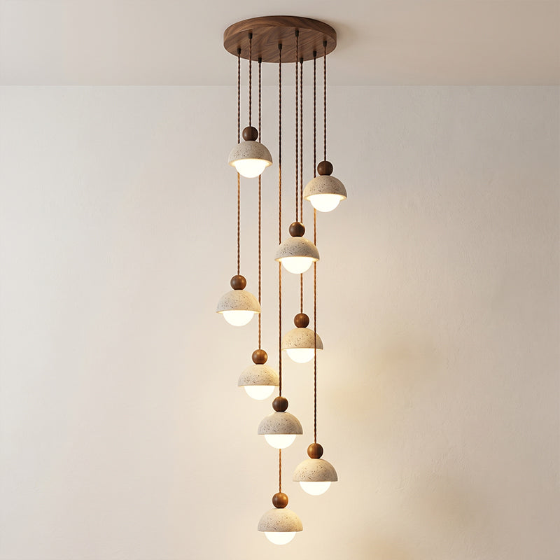 Travertine Dome Wood Pendant Light